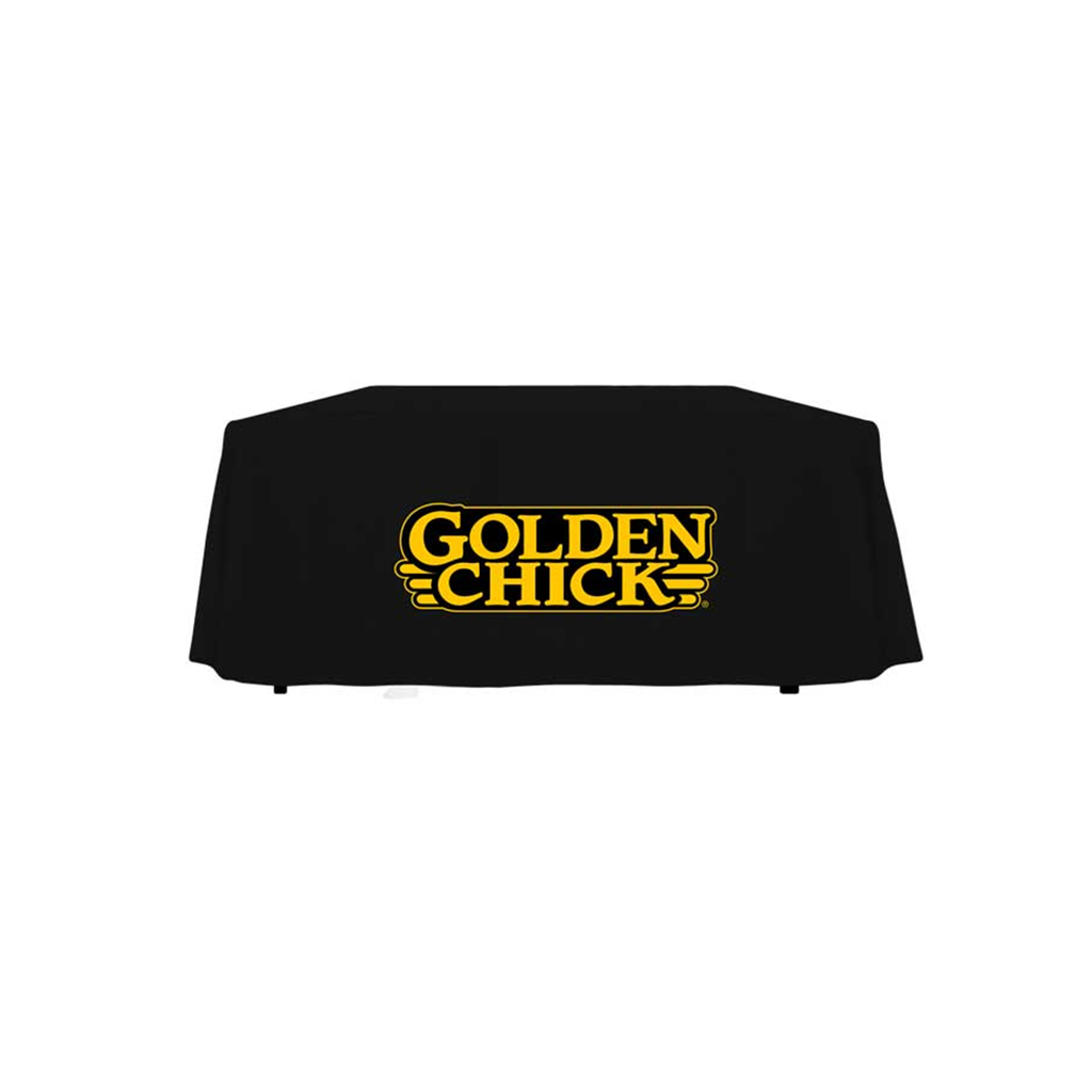 Golden Chick 6' Drape Tablecloth - Black Logo